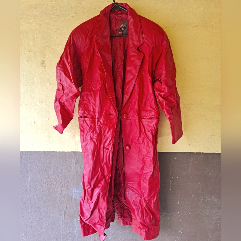 Guess G3 Women's Medium Red Leather Trench Coat